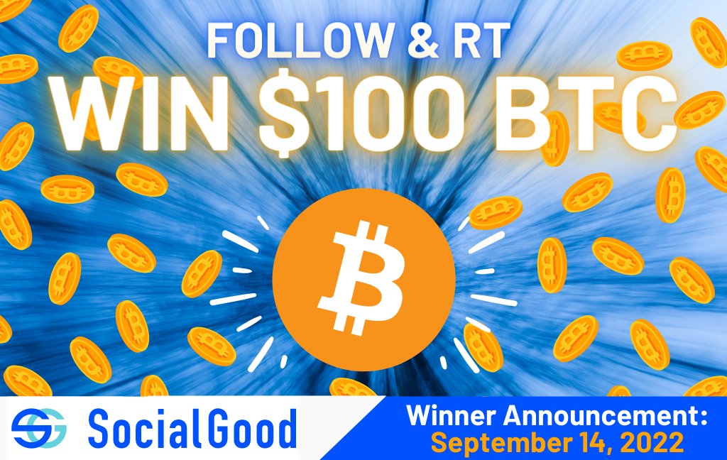 SocialGood_Inc's tweet photo. 🚀 Win $100 in $BTC 🚀
Just 1⃣Follow &amp; 2⃣Retweet
for a chance to win $100 in #Bitcoin for our 63rd RT/Share #Giveaway!🌟
We'll tag the winner on Sept. 14.

Only one lucky winner...😢
but ALL new SocialGood App users win a $100 Sign-Up Bonus!💰
DL now📲https://t.co/L4UnmDFtRa https://t.co/fMzj4L5E4P