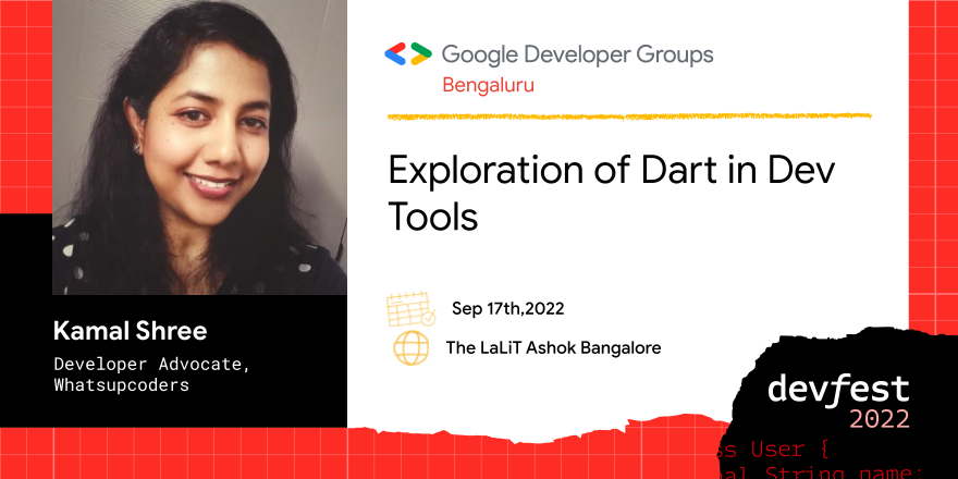 GDGBLR's tweet photo. Would you like to explore Dart in Dev Tools? 

Then join Kamal - @whatsupcoders  in DevFest 

#devfest #devfestbangalore #devfest'22 https://t.co/Z0x83MGLl1