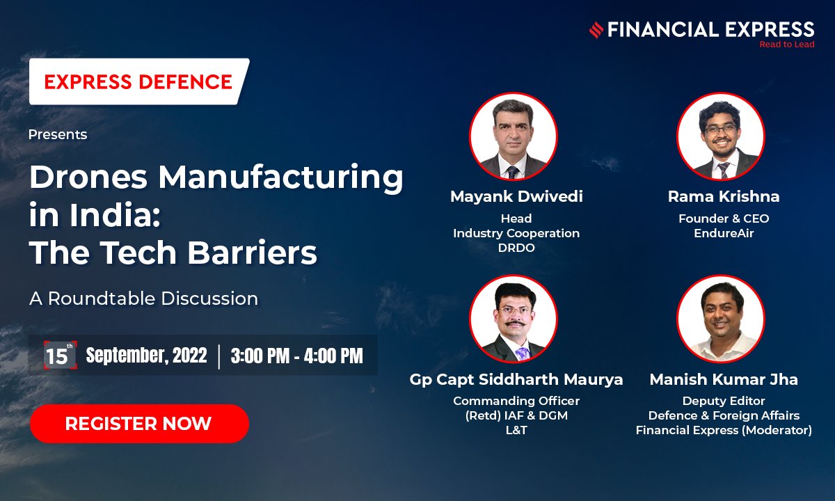 FinancialXpress's tweet photo. Join us for an insightful virtual roundtable discussion on ' Drones manufacturing in India: The tech barriers', led by distinguished experts from the industry.
Register now to attend: https://t.co/CPhAEjGqPN
#expressdefence #dronesmanufacturing #india #dronetechnology #drones https://t.co/PjVX6tCQGU