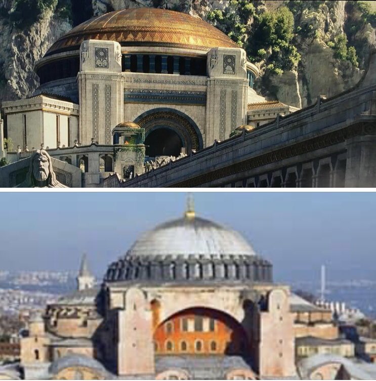 osrgrimoire's tweet photo. The Palace of Númenor in this week's episode of "The Lord of the Rings: The Rings of Power" (top) and Hagia Sophia in Istanbul (bottom).
#TheLordoftheRings #TheLordOfTheRingsTheRingsOfPower #Numenor #hagiasophia #holywisdom #isidoreofmiletus #anthemiusoftralles #istanbul https://t.co/HG5dkbhuU8