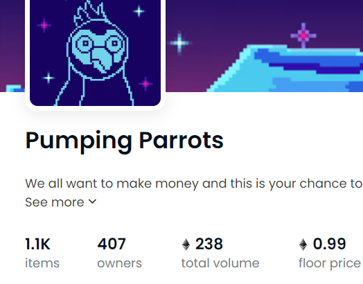 TheVegaTony's tweet photo. #PumpingParrots is hilarious
It's so refreshing to see an #NFT project to be so blatantly honest about how it's just a pyramid scheme🤣
Thanks for the laugh but def wouldn't be buying now!
#NFTcommunity https://t.co/Ubwjk9qP3d