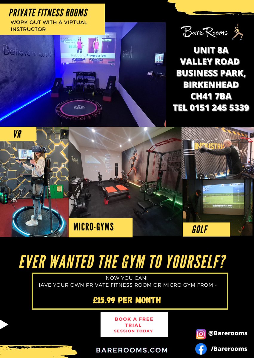 barerooms's tweet photo. Wirral parents, many of our members bring thier kids with them for workouts, private fitness rooms with a travel cot supplied for very little ones, keep older ones entertained and active on our VR! @wirralmums https://t.co/uNr8PcNauq