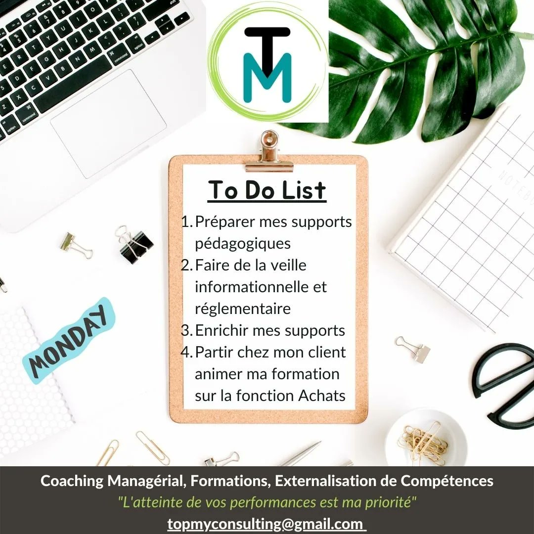 TopMyConsulting's tweet photo. #mondaymotivaton
Faire sa TodoList pour atteindre ses #objectifs 🎯 Avec une bonne organisation #toutestpossible 😉
🌐 https://t.co/gFifFs10Uv
#dirigeant #gerant #accompagnement #chefdentreprise #sarthe #sourcing #conseils #diagnostic #coaching #management #formation #achats https://t.co/2uFpO6YI9Z