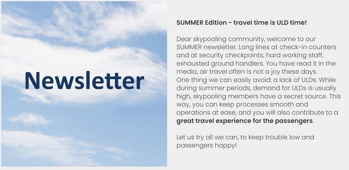 skypooling's tweet photo. SUMMER Edition - travel time is ULD time!

Have you checked out our newsletter already? 

https://t.co/OtYVvyP08R https://t.co/KXgYHnP5gM