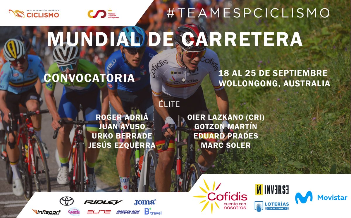 RFECiclismo's tweet photo. #Wollongong2022 | 📝 Convocatoria del #TeamESPciclismo 🇪🇸 élite masculino para el Campeonato del Mundo de Carretera 2022

Toda la info 🔗 https://t.co/e5T3VM83Gg

@ciclistacofidis https://t.co/udL52bPoFG