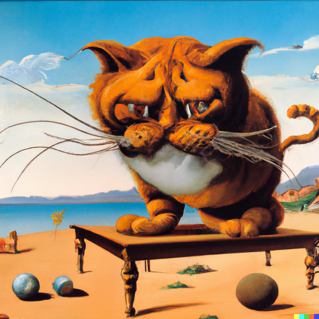 PyramidHealer's tweet photo. "Garfield" by Salvador Dali, Leonardo Da Vinci and Vincent Van Gogh
#dalle2 https://t.co/VskpqEdscf