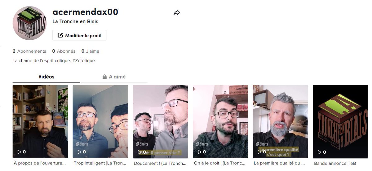 La Tronche en Biais est maintenant sur TikTok !

Le format court (et vertical) est-il l'ami de la zététique ? C'est pas sûr du tout, mais on serait bien bête de ne pas essayer. (D'ailleurs sur la plateforme vous connaissez peut-être déjà <a href="/ContraDico/">Mr ContraDico</a>  qui y fait œuvre utile !).