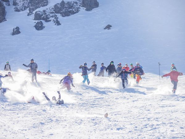 SnowForecast's tweet photo. It was the annual cheese-rolling over snow competition @brokenriver in New Zealand at the weekend, sponsored by @barrysbay_cheese #cheesetastic https://t.co/P6Re11e4cj