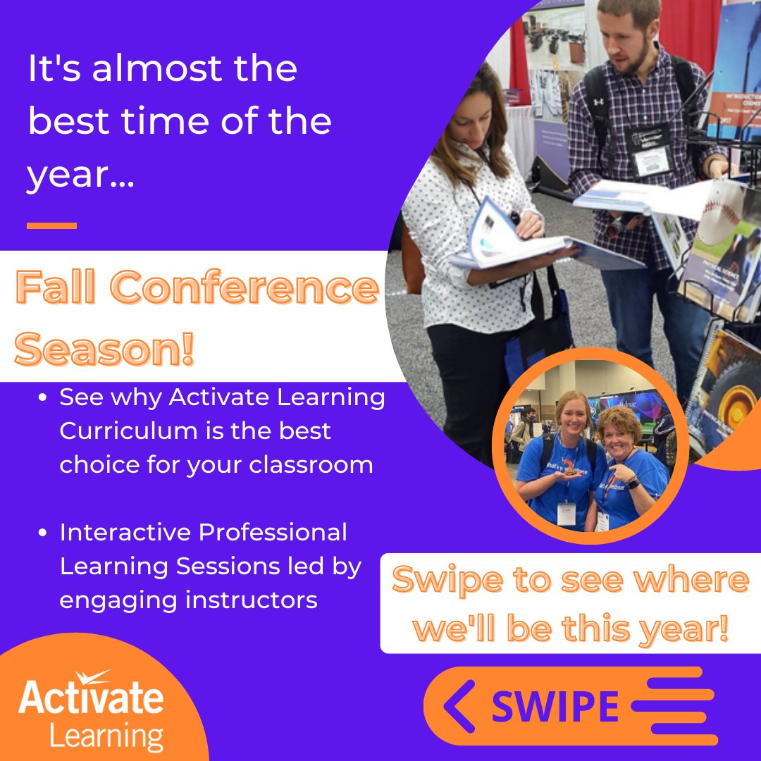 ActivateScience's tweet photo. We're looking forward to a full and fun conference season! Meet our team in person at one of the below events and you'll quickly see why Activate Learning is your best resource for deeper learning in #STEMeduation. 😄🎉🙌 #STEMed #STEMConference #STEMk12 #3dScience #SciEd https://t.co/iHBI2bjAGX