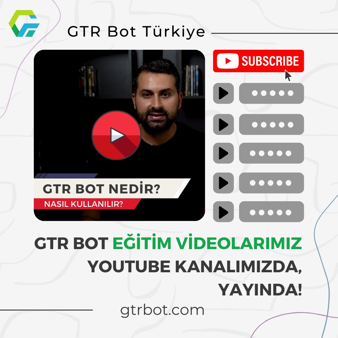 GtrBotTurkiye's tweet photo. GTR Bot Eğitim Videolarımız Youtube Kanalımızda Yayında!
#kriptopara #kripto #kriptoparahaberleri #kriptohaber #kriptofuture #kriptospot #kriptoparapiyasası #kriptoalsat #binance #binanceglobal https://t.co/4Wem99ZLMy