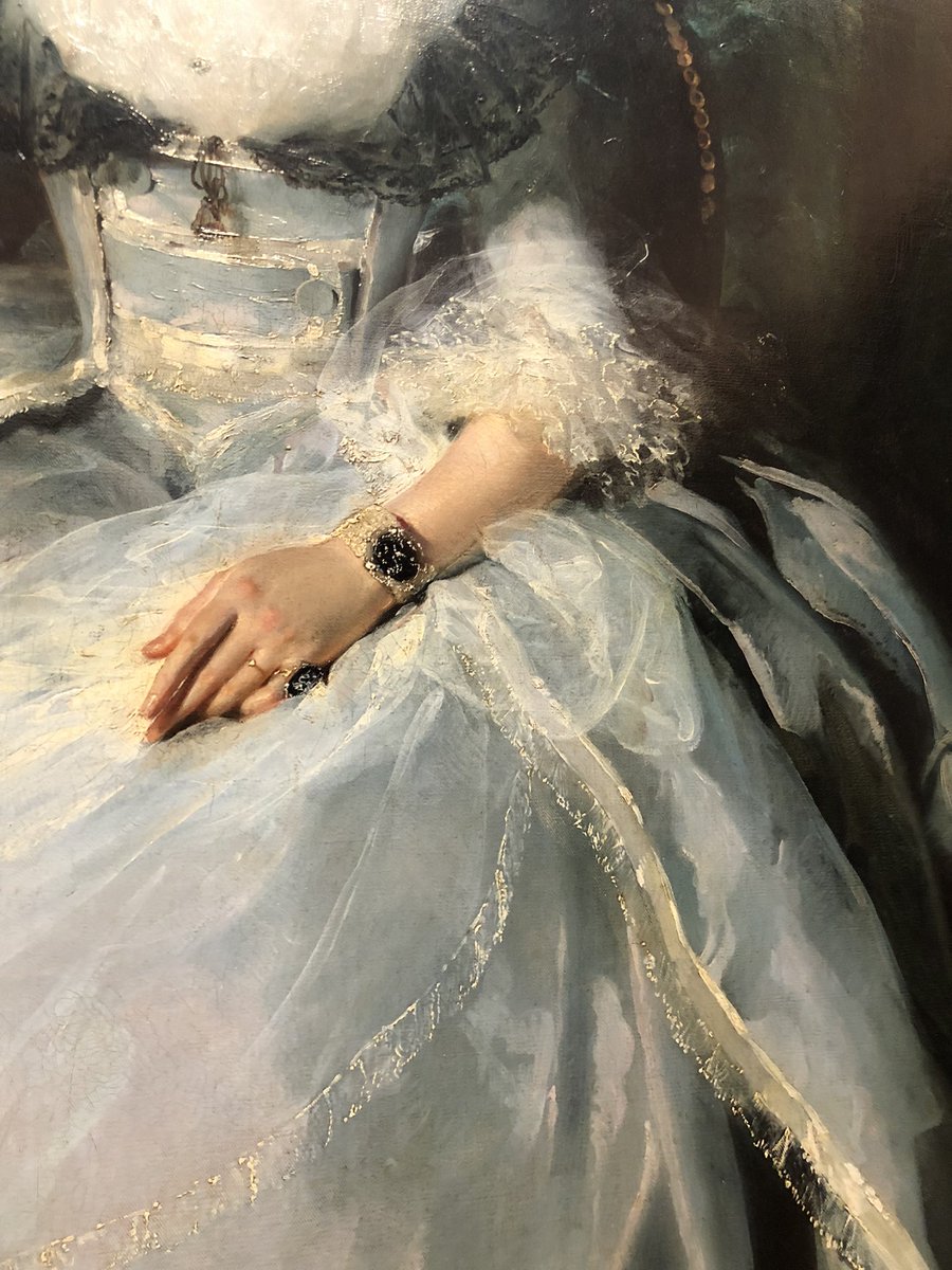 Queen Charlotte of Mecklenburg-Strelitz was apparently not a fan of this scrumptious portrait by Lawrence, but I’m obsessed with how her hair matches her gown &amp; lace. That’s impressive accessorizing.
#ArtLovers
1789
Plus detail of her gorgeous hand