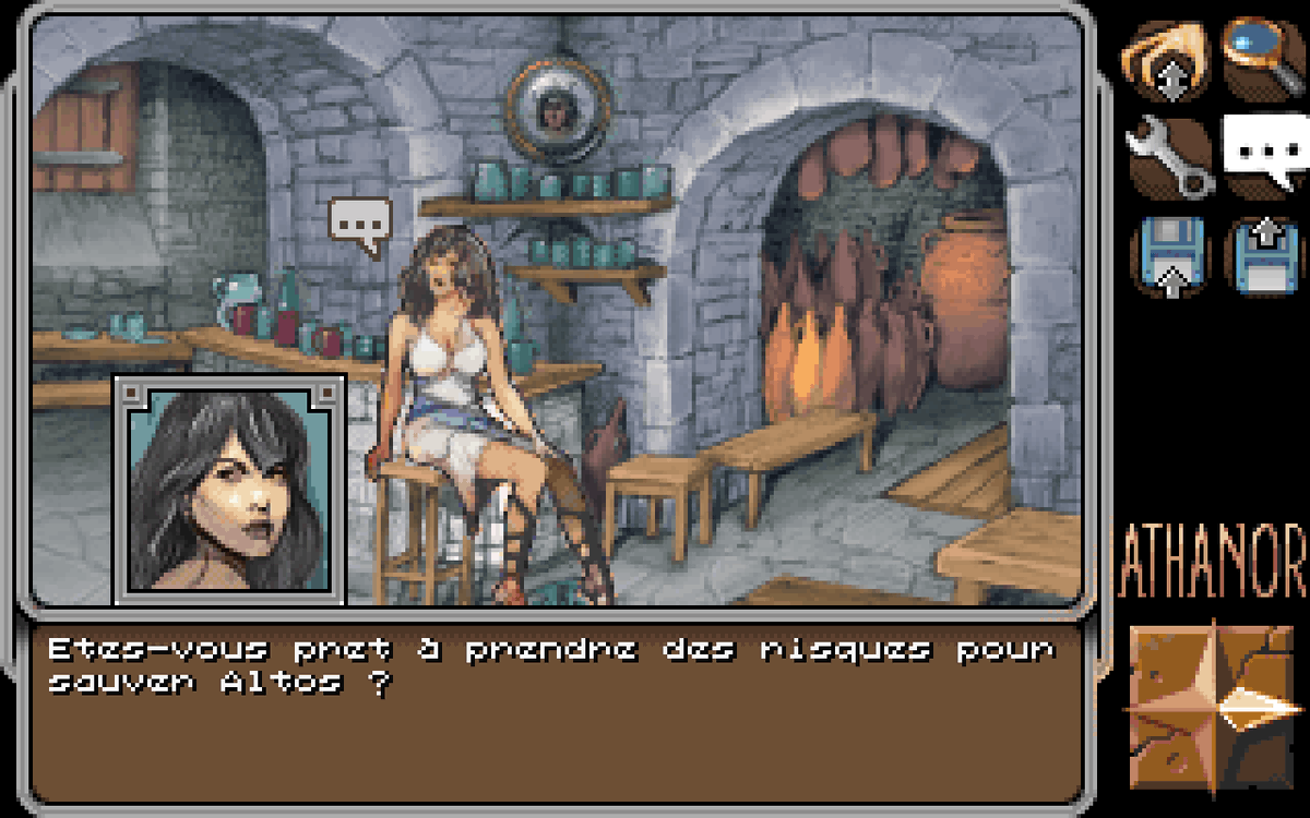 Gamrok's tweet photo. I started playing Athanor 2 last night and I really like the atmosphere. The music is very pleasant and nice to listen to. And as you can see, the environments are very beautiful 🖌️

The game runs on an #Amiga that can display 256 colors 🎨 (AGA chipset)

#Athanor2 #AdventureGame https://t.co/HBRZJeJuMy