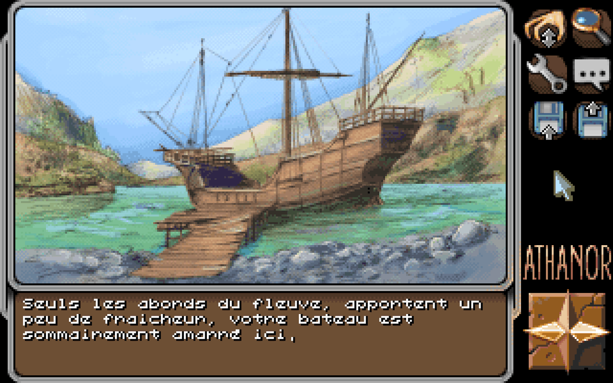 Gamrok's tweet photo. I started playing Athanor 2 last night and I really like the atmosphere. The music is very pleasant and nice to listen to. And as you can see, the environments are very beautiful 🖌️

The game runs on an #Amiga that can display 256 colors 🎨 (AGA chipset)

#Athanor2 #AdventureGame https://t.co/HBRZJeJuMy