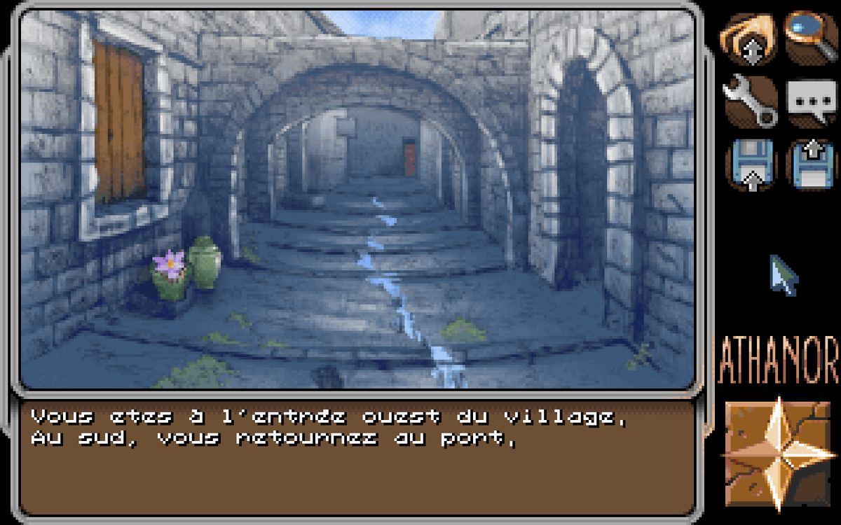 Gamrok's tweet photo. I started playing Athanor 2 last night and I really like the atmosphere. The music is very pleasant and nice to listen to. And as you can see, the environments are very beautiful 🖌️

The game runs on an #Amiga that can display 256 colors 🎨 (AGA chipset)

#Athanor2 #AdventureGame https://t.co/HBRZJeJuMy