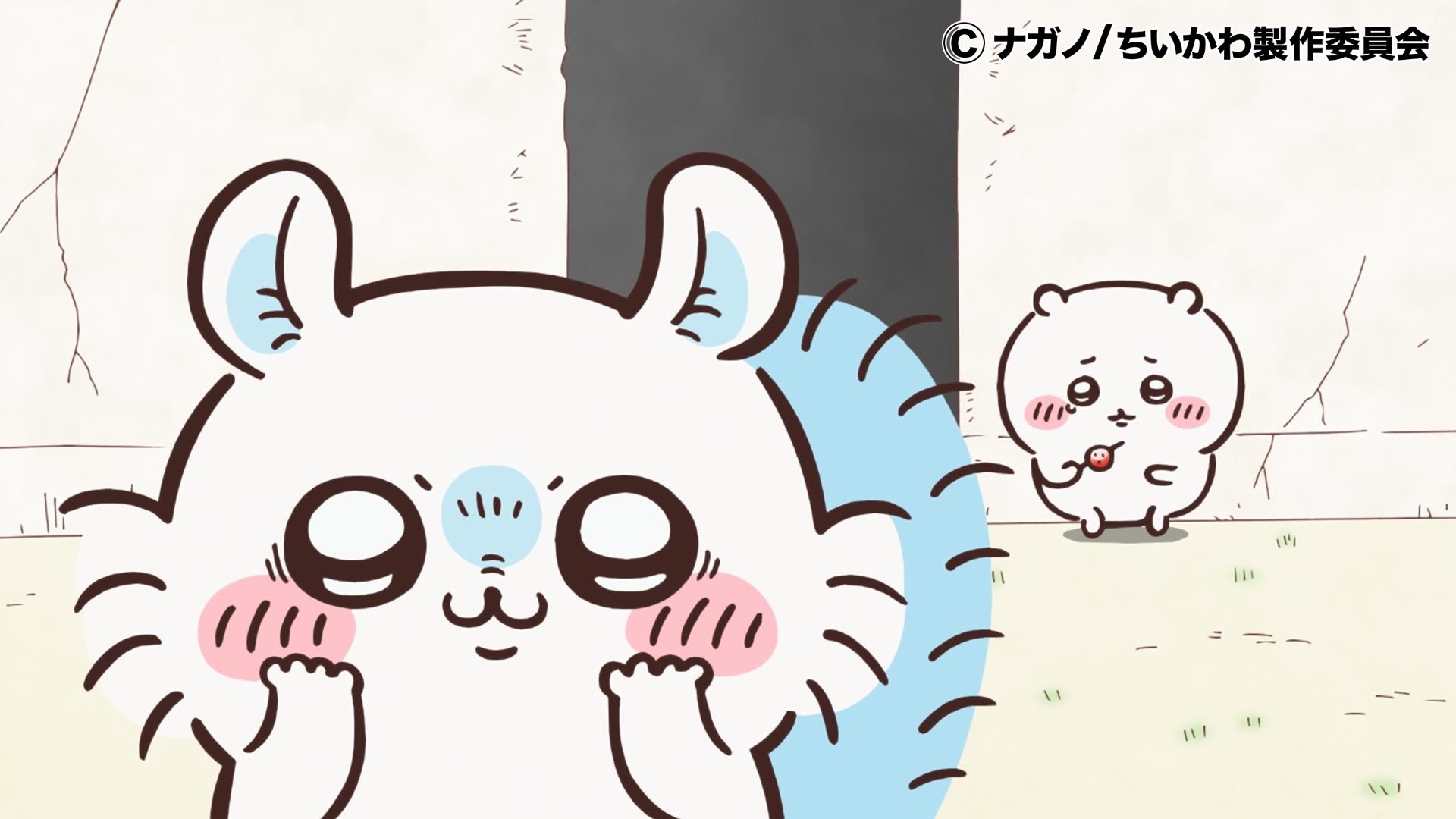 Momonga showing off in front of Chiikawa