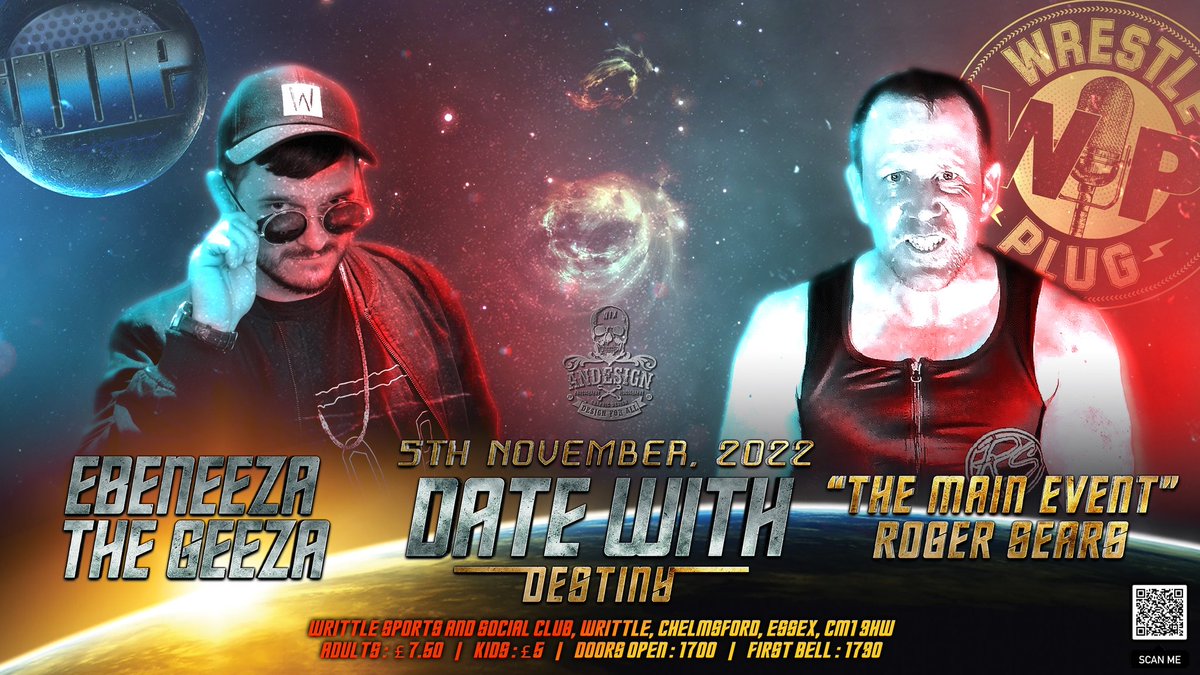 6th match announced for Date With Destiny!

<a href="/FTG_Ebeneeza/">E.b.e.n.e.e.z.a</a> vs Roger Sears 👊

🗓 November 5th, 2022
🤼‍♂️ #DateWithDestiny 
🗺 Writtle Sports &amp; Social Club 
🕔 17:00
💷 £5/£7.50/£20
🍻 Bar facilities available 

Tickets available on the door or at eventbrite.co.uk/e/iwe-presents…