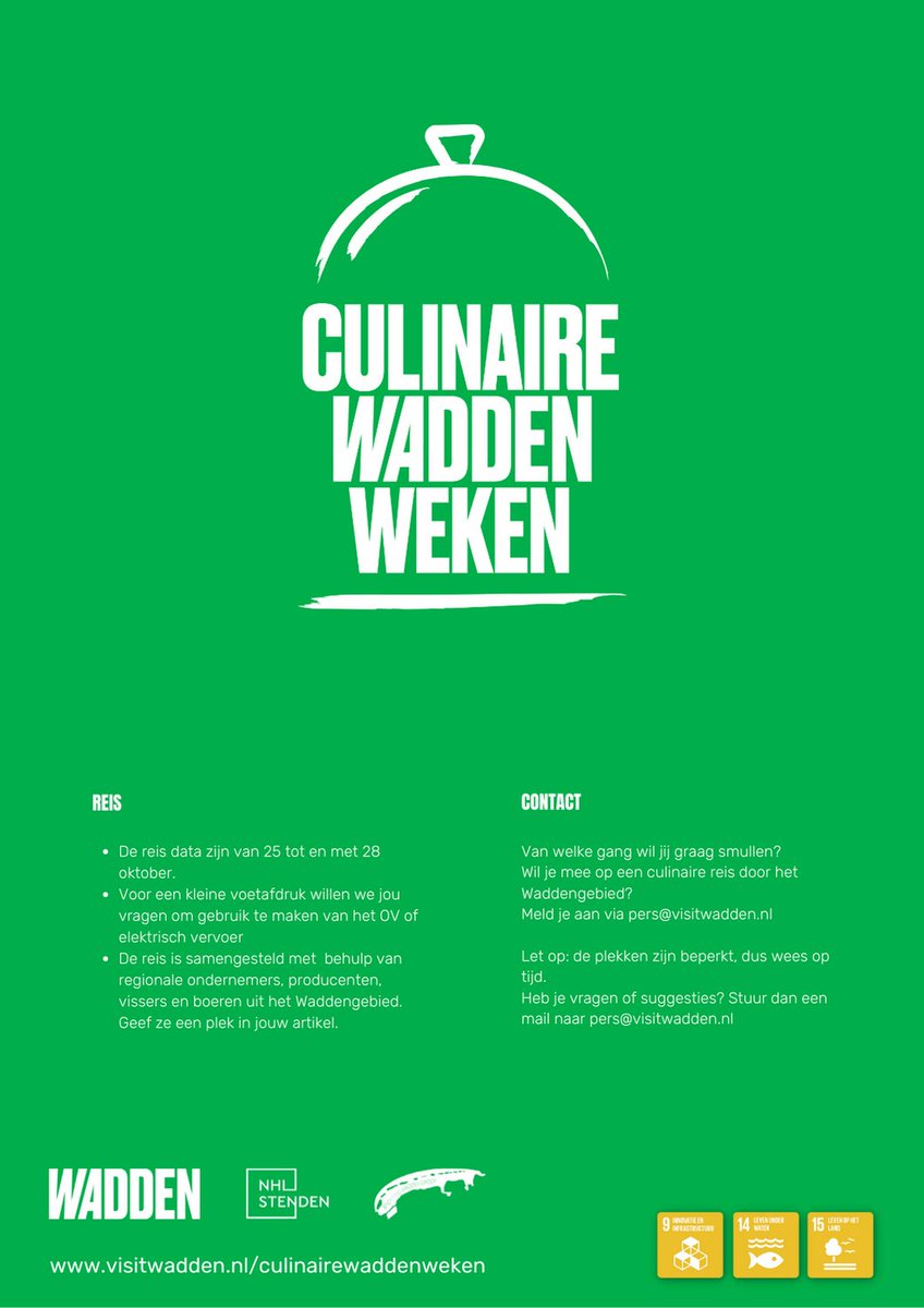 Visit Wadden organiseert van 25 tot en met 28 oktober een culinaire Wadden persreis. Ben jij of ken jij een foodie, kookgek, liefhebber van eten &amp; drinken en publiceer je daar graag over? Dan ben je van harte welkom op deze persreis (let op, vol = vol). Lees gauw verder ⬇️