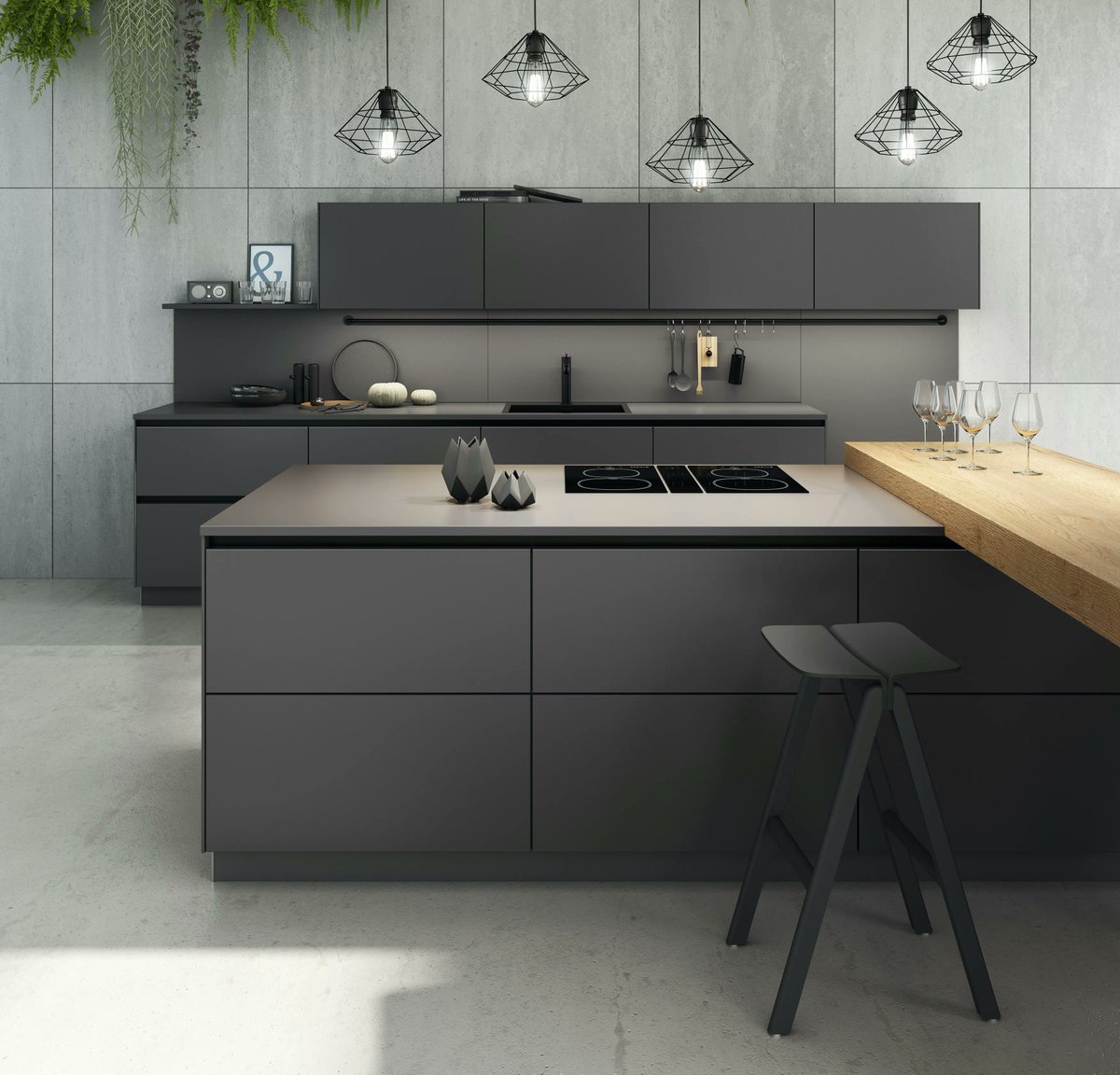 REDDYBRB's tweet photo. In dieser Küche schaffen mattgraue Fronten und Arbeitsplatten ein zeitloses, elegantes Design. 👌  Auf die Kochinsel wurde eine Pultplatte aus Holz aufgesetzt. So bietet die Insel nicht nur viel Arbeitsfläche, sondern auch eine gemütliche Sitzgelegenheit in Form einer Küchentheke https://t.co/6M8kcAcnNn