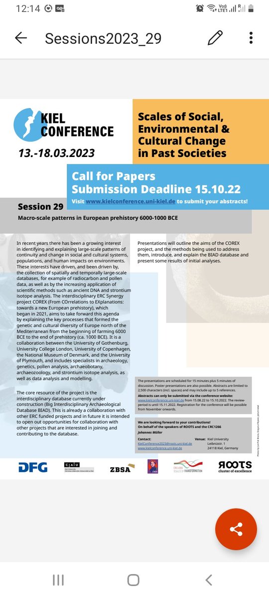 ClaSpecial's tweet photo. #kielconference our #corex Session on Macro-scale patterns in European prehistory 6000-1000 BCE @kieluni @ClusterRoots 
Submission deadline is 15.10.22! https://t.co/7FBk27XadA