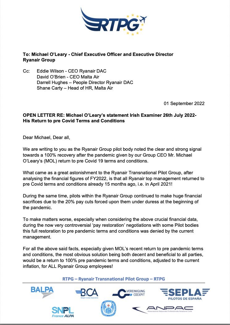 Ryanair Transnational Pilot Group tweet media