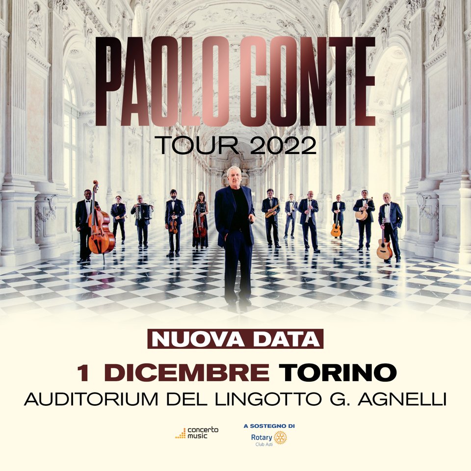 👉NUOVA DATA 👈

1 DICEMBRE 2022 - TORINO 
AUDITORIUM DEL LINGOTTO ‘G. AGNELLI’
🎫 I biglietti saranno disponibili per la vendita a partire da mercoledì 14 settembre. 

#PaoloConte #tour2022 #music #Jazz #songwriter