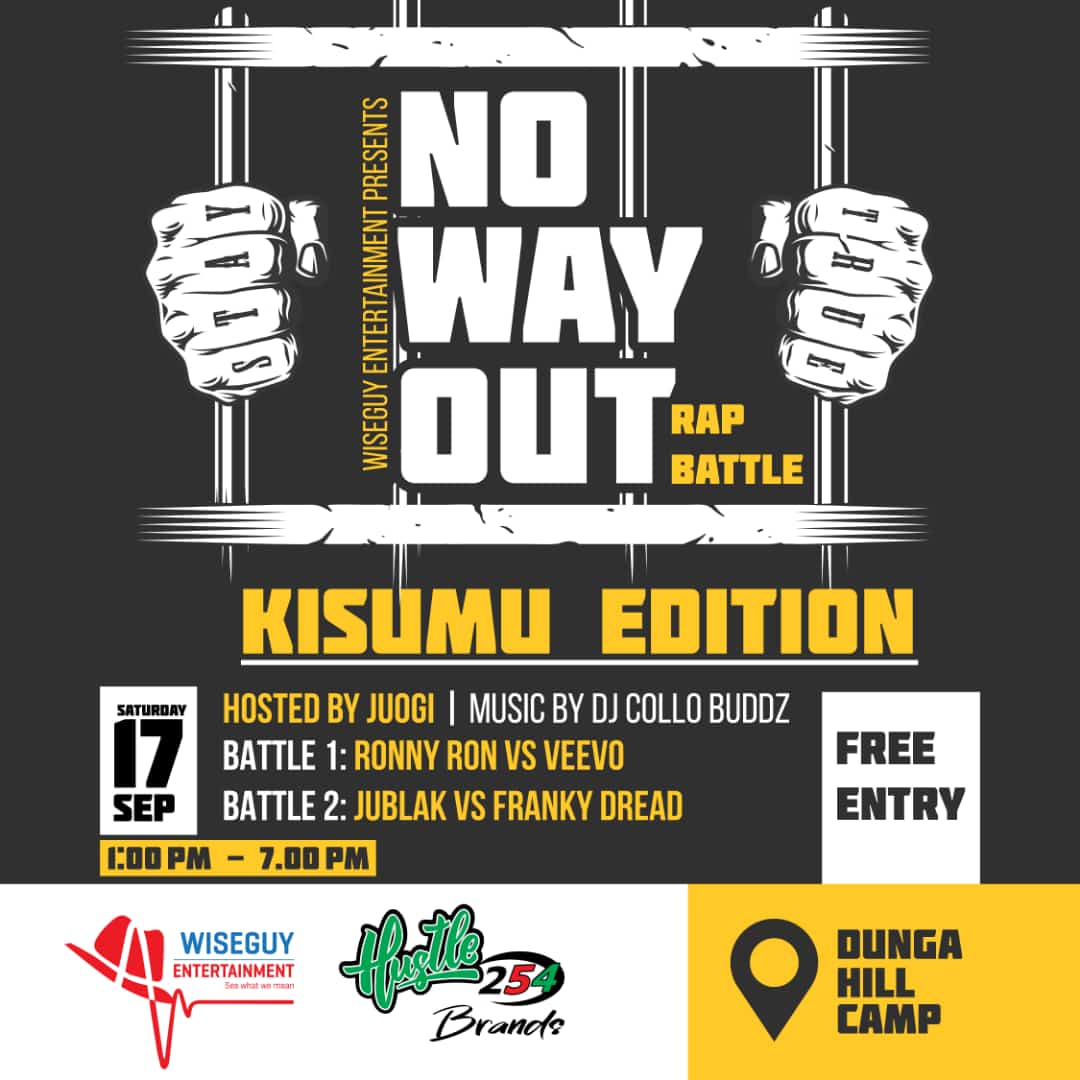 ondustrtlawyer's tweet photo. In the quest of decentralizing KENYAN HIP-HOP 🇰🇪, The #NOWAYOUT battle rap caravan will be heading to KISUMU CITY this Saturday 17th September 2022 for a solid gig. Looking forward to this.

Free Entry, so fans come through.

Venue: DUNGA HILL CAMP.

WE BACK OUTSIDE 💯 https://t.co/Q8WNVuoyIi