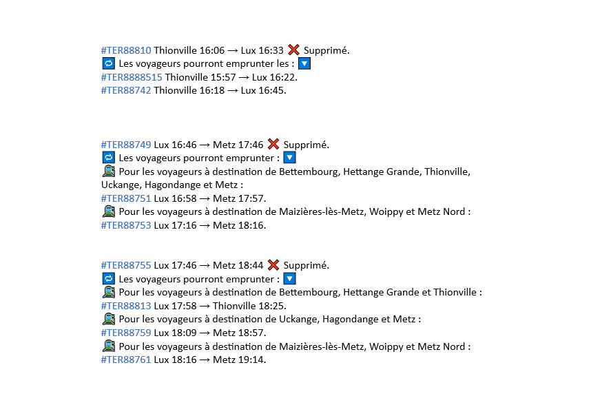TERNancyMetzLux's tweet photo. 🎙️ #InfoTrafic
 
📢 Les #TER suivants sont supprimés ❌ en raison d’une panne de matériel. https://t.co/ne5tost77Y