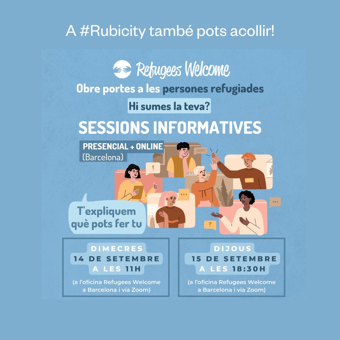 ecp_rubi's tweet photo. 🏘️Vols acollir a #Rubicity?
📆Els dies 14 o 15 de setembre, sessions informatives per conèixer de primera mà la gran tasca d’aquesta organització.
🔗Tota la informació a l’enllaç: https://t.co/RZ8AtPNYot
#CulturaDeBenvinguda #CIutadaniaPelCanvi
#Acollim https://t.co/dgoUlWv9SI