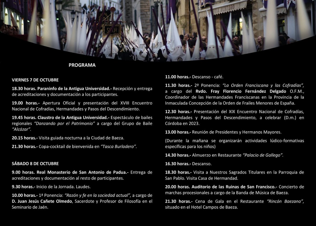 DescenESP's tweet photo. En la mañana de hoy, ha sido presentado oficialmente el cartel anunciador y el programa a desarrollar en nuestra próxima cita, el XVIII Encuentro Nacional y que a continuación mostramos, estando aún abierto el plaza de inscripción, por lo que animamos a todos nuestros hermanos: https://t.co/RjUYknvo4P