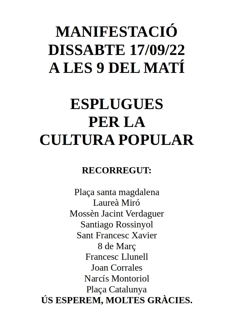 Trab_Esplugues's tweet photo. #manifestació #cultura popular #Esplugues #Pl Santa Magdalena #Esplugues https://t.co/31hxjdQz59