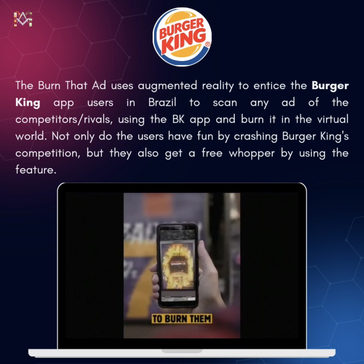 marksocsrcc's tweet photo. As AR becomes cheaper and more accessible, embark on a journey with us to see how marketers use it to create rich and unique consumer experiences!

#marketing #marketingstrategy #augmentedreality #food #burgerking #ecommerce #virtualrealityworld #netflix #strangersthings #whopper https://t.co/NZOfSW5YGC