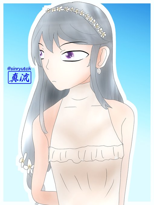 「grey hair one-piece swimsuit」 illustration images(Latest)