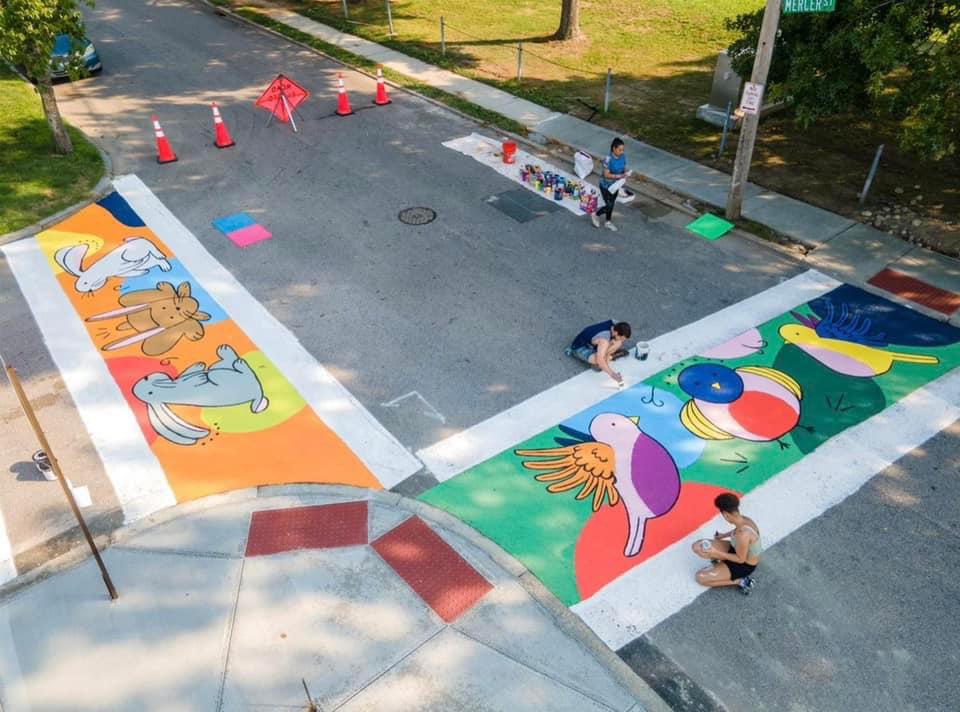 BillFaziolimuni's tweet photo. The corner of Mercer &amp; 7th Street will never be the same! Community transformation to bring public art, safety &amp; beauty to central core! @BloombergDotOrg @risca1967 @LocalReturnRI @EProvPlanning @CityofEastProv https://t.co/TyrnvBGEB1