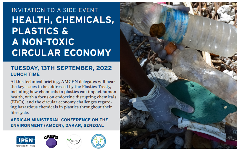 IPEN_AF's tweet photo. Ministers will discuss how to make the #AMCEN, the key environmental ministerial forum in the region, stronger and more effective as the region is facing tremendous environmental challenges
#CREPD, #AEEFG, #CEJAD & #IPEN invites you to a side event this Tuesday, 13th
@ToxicsFree https://t.co/XgrpEG239H