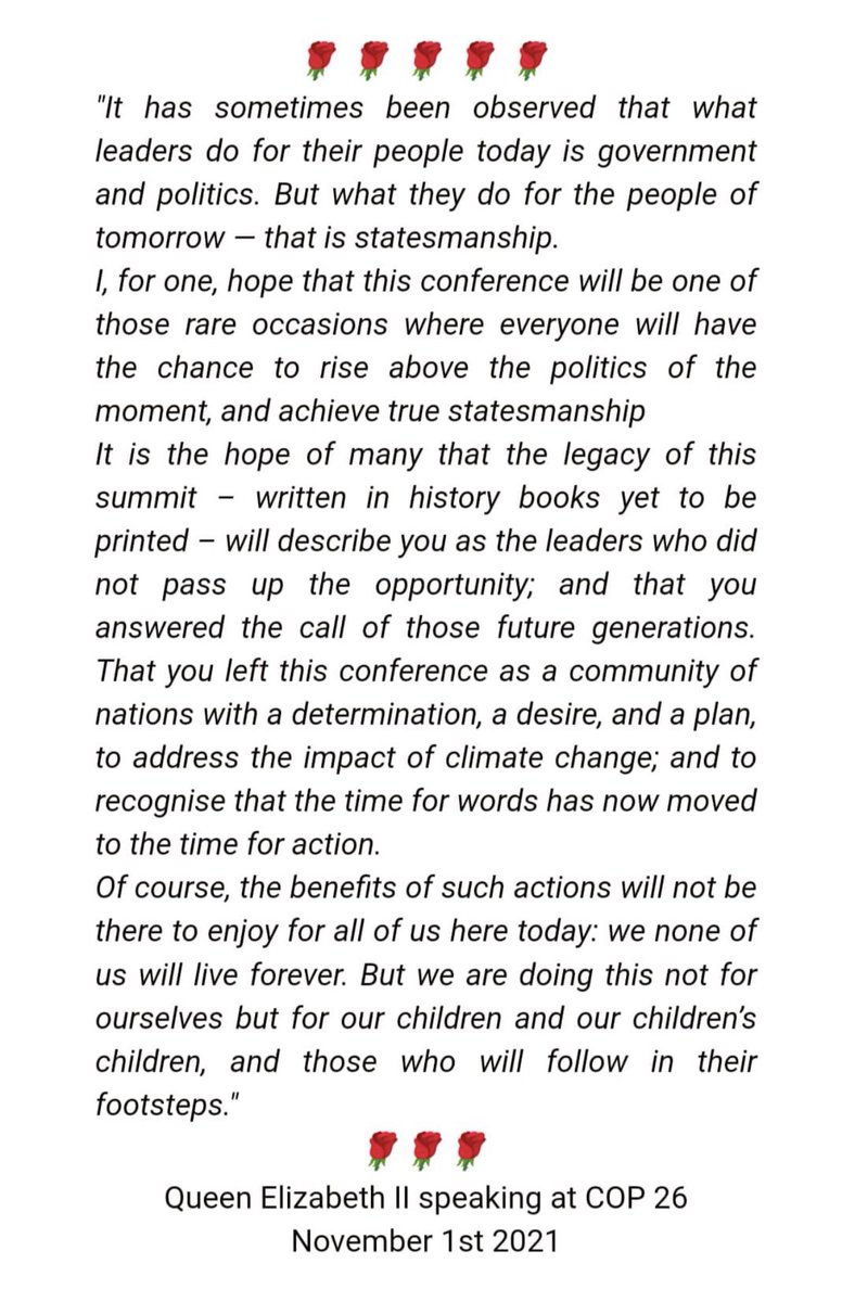 Seems apt to post these wise words from COP26 regarding sustainability and statesmanship at this sad time.