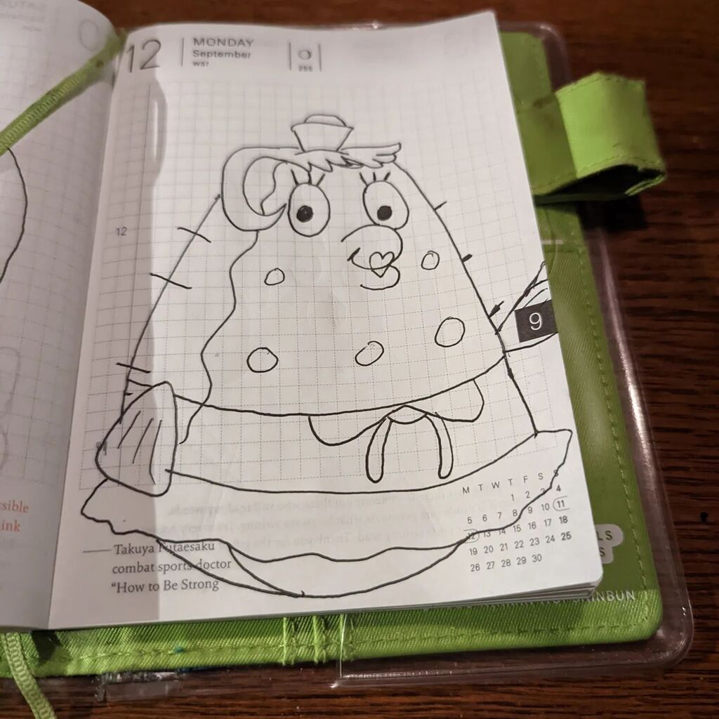 caffination's tweet photo. Ms Puff ready for duty! Boating class is in session.
#hobonichitecho #hobonichi #doodle #SpongeBob #mspuff #sotd #sketchoftheday https://t.co/pFeCW7BcEy