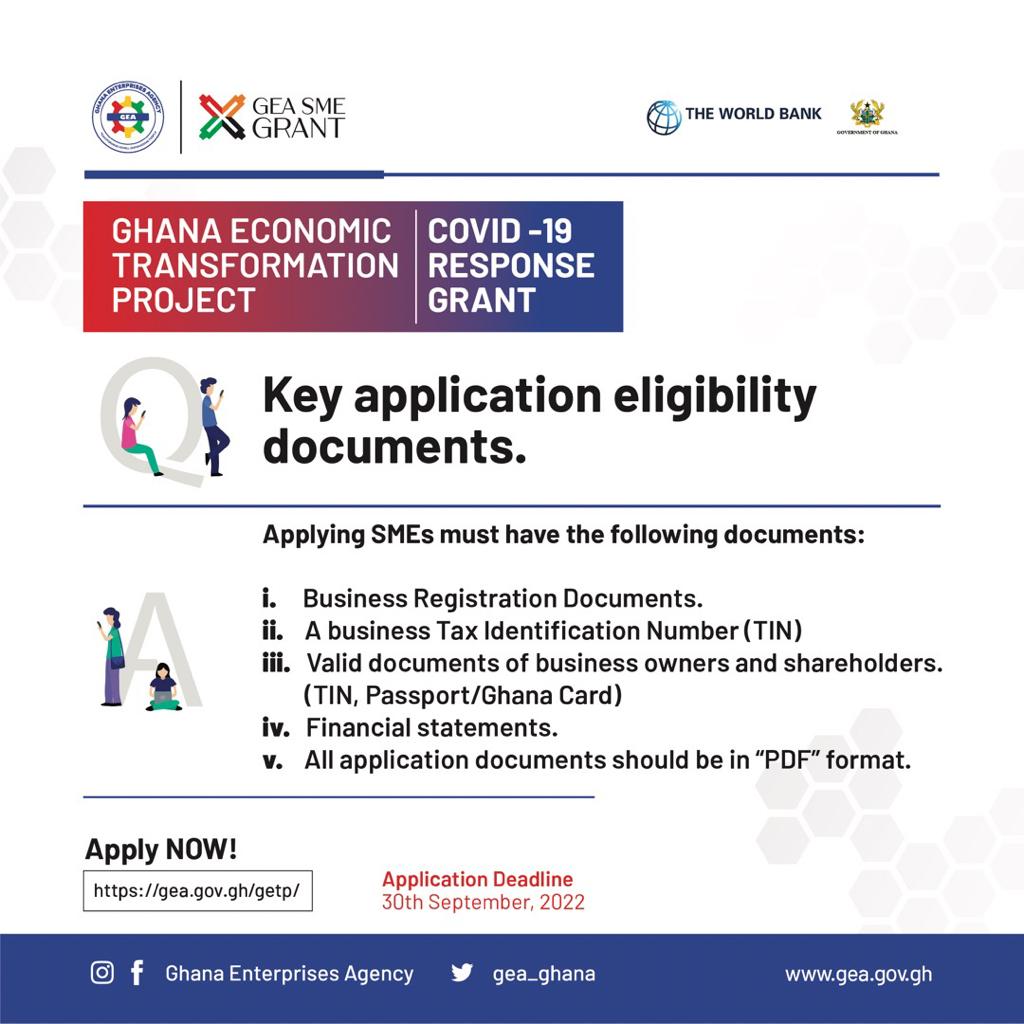 gea_ghana's tweet photo. All SMEs applying for the #COVID19ResponseGrant should ensure they have these key documents in PDF format when submitting their applications. 

#GETP       
#EmpoweringPeople
#GrantSectoralReachExpanded
#TransformingSMEs https://t.co/3EHBnUjHNB