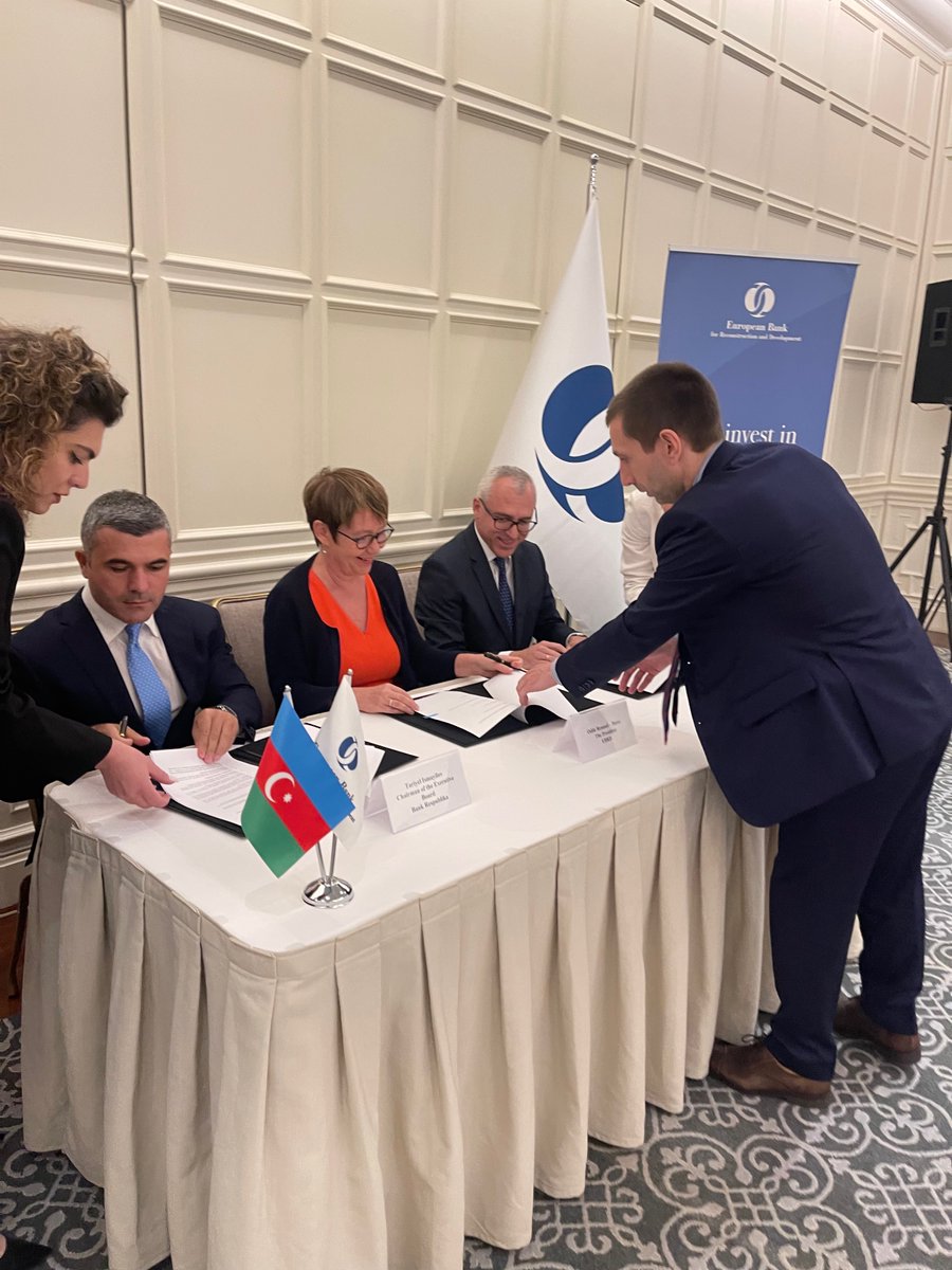 EBRD's tweet photo. Our @OdileRenaud is in Baku, where she signed an agreement to extend trade finance support to local #SMEs across the country. 

Together with our longstanding partner @Bank_Respublika, we are promoting foreign trade in Azerbaijan. https://t.co/kG21zzVvSZ