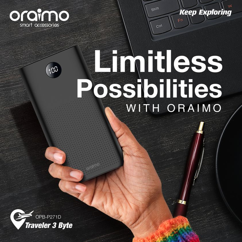 OraimoPakistan's tweet photo. Oraimo Traveler 3 keeps all your devices charged not matter where you go. With its sleek design its easy to carry along where ever you go.

2.1A Fast Charging | Triple Output |  27000mAh

Buy Now: https://t.co/Pg0PolSrgq

#OraimoPakistan #OraimoSmartAccessories #oraimoTraveler3 https://t.co/MwHsElbXFC