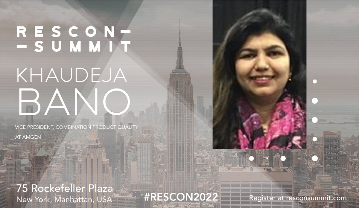 biotechsummit's tweet photo. 📢We are proud to present Khaudeja Bano as a keynote speaker for the Wearable Injectors &amp; Connected Devices track at the RESCON Summit 2022 in New York City.
👉Register now at: https://t.co/8ppLwJxmfO
#RESCON2022 #combinationproducts https://t.co/ZSZKmXZXCX