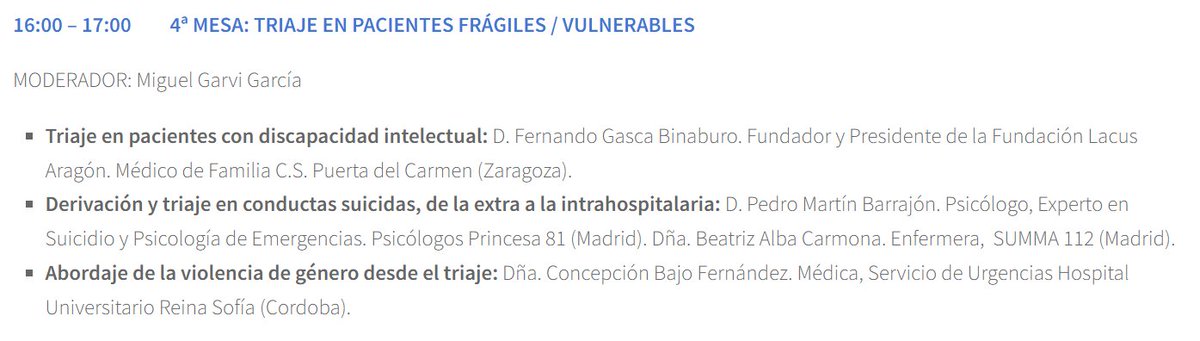 Triaje_SEMES's tweet photo. #Triaxe #Triage #Triaje #Triatge #Triajeko 🟥🟧🟨🟩🟦 #2arago2aTRIAJE  Después de comer, 4ª Mesa, en la que hablaremos sobre: Triaje en pacientes con capacidades especiales, Triaje y suicidio, y violencia de genero en Triaje. ¡En 17 días nos vemos! #urgencias y #emergencias https://t.co/GGY0y0hZIk