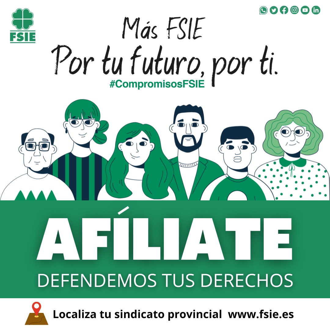 FSIEMalaga's tweet photo. 🍀 CAMPAÑA DE AFILIACIÓN 🍀
🗣️ En FSIE defendemos tus derechos como profesional de la #enseñanza o de la atención a personas con #discapacidad.
🛍 Además, #SerDeFSIE tiene numerosas ventajas, como las ofertas del #ClubFSIE, entre otras.🎏
👉https://t.co/WGsxKKtcvv #masFSIE https://t.co/I7yBTVhUeK