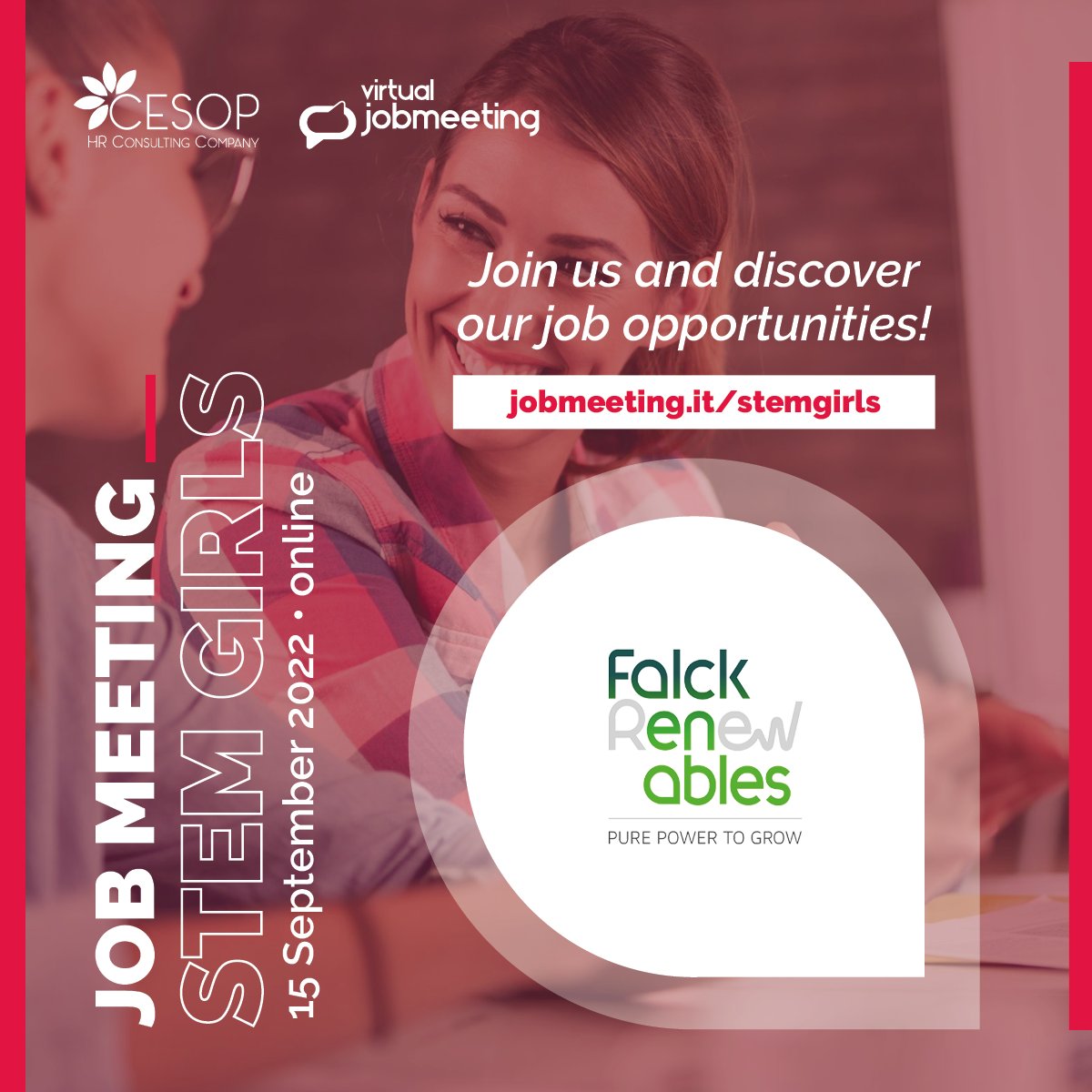 Renantis_'s tweet photo. 📅 Just few days to go until the Virtual Job Meeting #STEM Girls that is taking place on Thursday, September 15th.
⏱️ 9.30am: meet us at our virtual stand
⏱️ 4pm: join us at our webinar!
The event is free, to participate 👉 https://t.co/Jua54fcjee
#PeopleAtTheCore #JobMeeting https://t.co/THAiwLans0