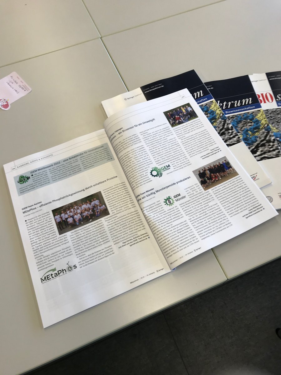 iGEM Team Tübingen 2022 (@igemtuebingen) on Twitter photo So happy to see our project printed in the current <a href="/Spektrum_BIO/">BIOspektrum</a> alongside those of <a href="/iGEMAachen/">iGEM Team Aachen</a> <a href="/iGEM_Muenster/">iGEM Münster</a> <a href="/iGEM_HHU/">iGEM Duesseldorf 2024</a> <a href="/iGEM_Bochum/">iGEM Bochum</a> <a href="/iGem_Frankfurt/">iGem Frankfurt</a> <a href="/iGEM_Brunswick/">iGEM Braunschweig</a>
Looking forward to see more of you in 6 weeks in Paris So happy to see our project printed in the current <a href="/Spektrum_BIO/">BIOspektrum</a> alongside those of <a href="/iGEMAachen/">iGEM Team Aachen</a> <a href="/iGEM_Muenster/">iGEM Münster</a> <a href="/iGEM_HHU/">iGEM Duesseldorf 2024</a> <a href="/iGEM_Bochum/">iGEM Bochum</a> <a href="/iGem_Frankfurt/">iGem Frankfurt</a> <a href="/iGEM_Brunswick/">iGEM Braunschweig</a>
Looking forward to see more of you in 6 weeks in Paris
