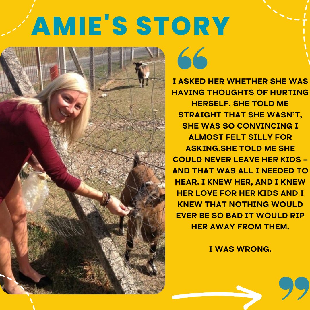SpotSignSuicide's tweet photo. Trigger Warning - Suicide. (This post contains a real life story.)

Here's more of Amie's Story.

@MindInMidHerts_ 
#smashthestigma #suicideprevention #suicideawareness https://t.co/52HQhf8k3W