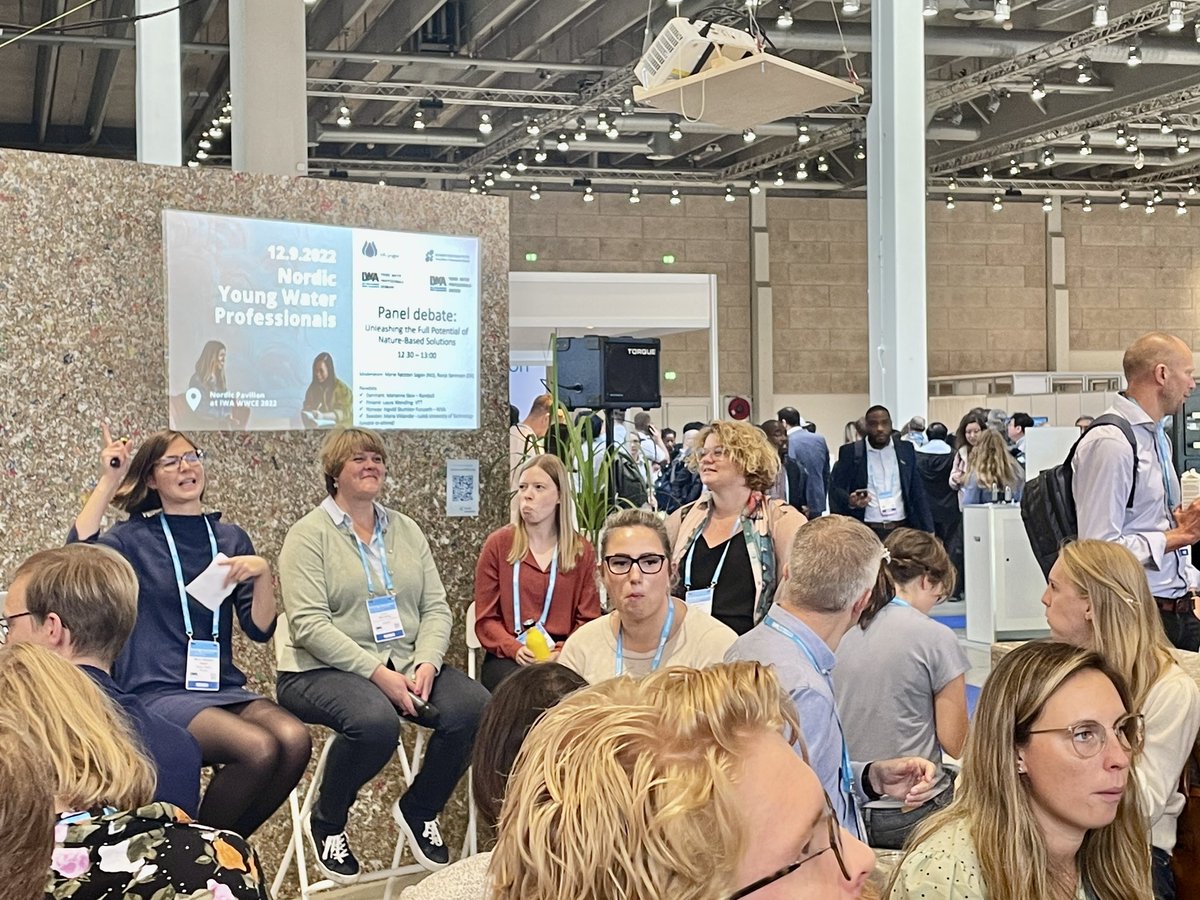 Nature-based solutions is not just a science issue - many different actors needs to be involved and collaborate. Panel debate on #nbs at the Nordic Pavillion at the #worldwatercongress. Collegue Ingvild Skumlien Furuseth participating from <a href="/NIVAforskning/">NIVA</a> #iwacongress