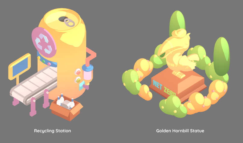 NetZero_game's tweet photo. The Biosphere can never be complete without the Recycling Station♻️ and the mysterious Golden Hornbill Statue.✨

Each of these structures will play a fundamental role in your journey in the NetZero game!🌈
🟢 Try our game demo now: https://t.co/UcAgUGRXG5 https://t.co/DnUR2LZjxZ