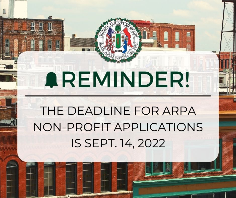 Greene County nonprofits have a few more days to apply for county ARPA funds. The application period will close after September 14th. 

Go to arp.greenecountymo.gov/arpa-client/#/ to begin the process.