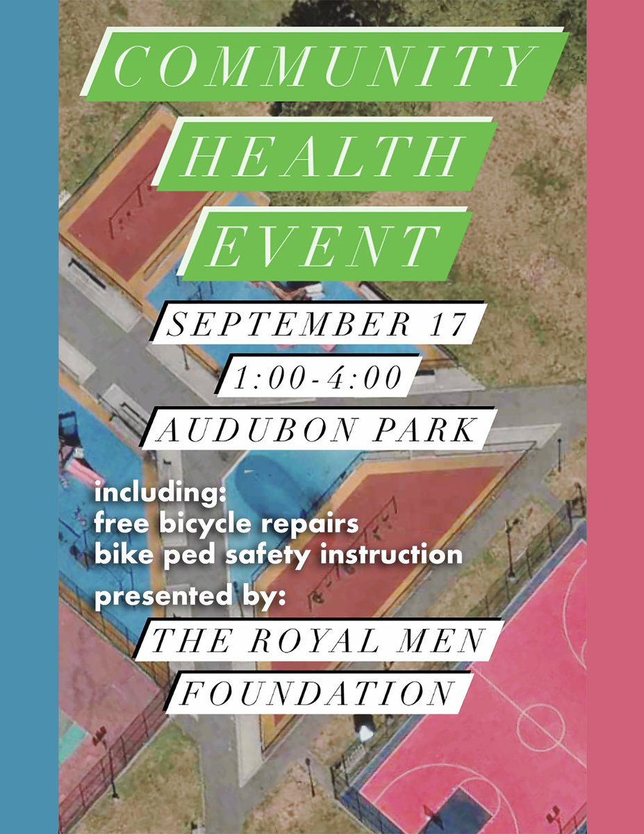 Got a bike lying around that needs a little TLC? Bring it by this Saturday for *free* basic bike repairs at The Royal Men Foundation’s community health event! 1-4pm at Audubon Park in #JerseyCity. Hope to see you there!