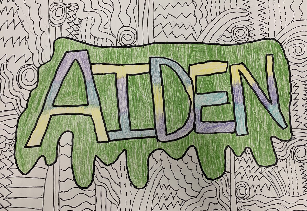 aew105's tweet photo. My Third graders had a lot of fun creating graffiti inspired work using lines ,blending skills and their name. #cobbartrocks #attsedga @ArgyleElem https://t.co/uWAnzfrNPl